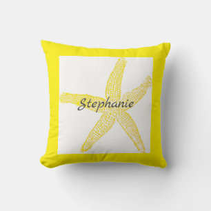 Bright Yellow Starfish Frame White Monograms Kussen