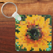 Bright yellow sunflower in pixel art sleutelhanger (Voorkant)