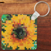 Bright yellow sunflower in pixel art sleutelhanger (Achterkant)