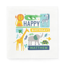 Bright Zoo Jungle Animals Birthday 6.5" NAPKINS