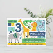 Bright Zoo Jungle Animals Birthday Invitation Kaart (Staand voorkant)