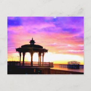 Brighton Bandstand en West Pier met zonsondergang Briefkaart