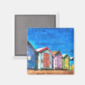 Brighton Bathing Boxes Waterverf Painting Magneet (Voorkant / Achterkant)