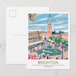 Brighton Engeland Vintage Kunst Illustratie Reizen Briefkaart