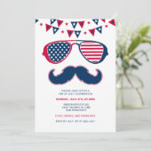 Bril en snor 4 juli uitnodigingen (Staand voorkant)