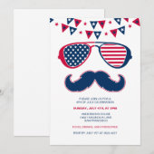 Bril en snor 4 juli uitnodigingen (Voorkant / Achterkant)