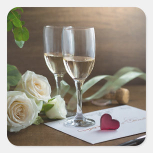 Bril letters witte roos bloem en envelop vierkante sticker