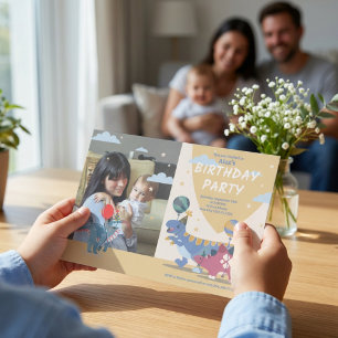 Briljant Dinosaurus Feest Foto Ontwerp voor Kinder Kaart