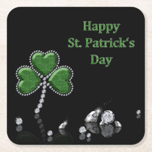 Briljant Happy St. Patrick's Day Diamonds Vierkante Kartonnen Onderzetter