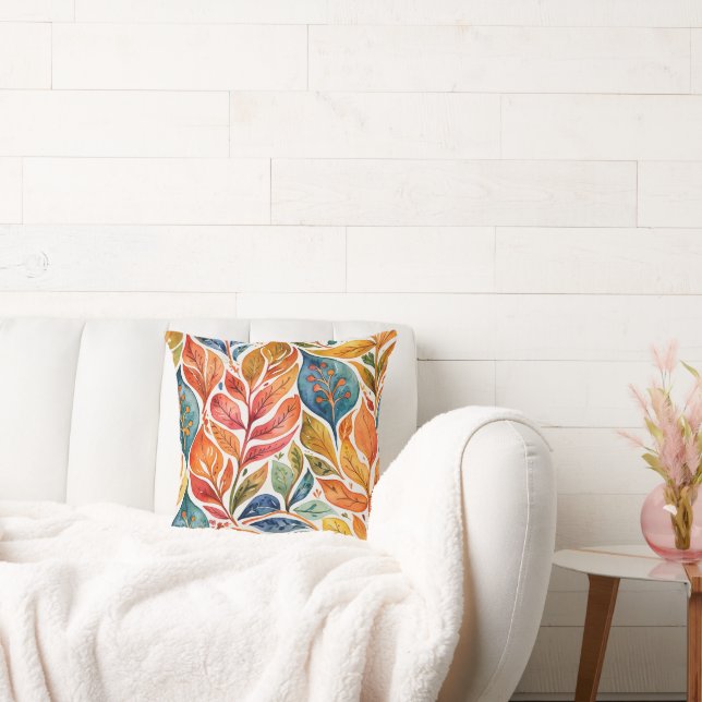 Briljant Sinaasappel & Blauw Abstract Bladeren Kussen (Bank)