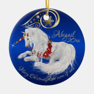Briljantblauw kerstunicorn Gold Accent Joy Keramisch Ornament