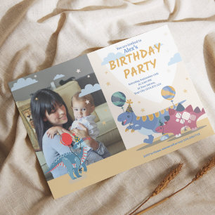 Briljante Dino Feest Pret Kleurrijke Cute Dinosaur Kaart
