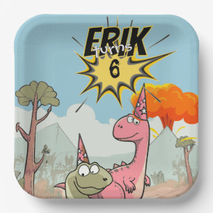 Briljante Dino Verjaardag, Schattige Cartoon Dino Papieren Bordje