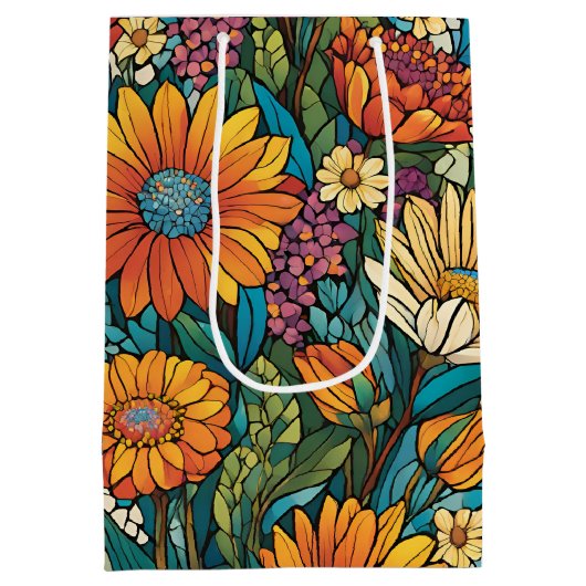 Briljante kleur Mozaïek Bloemen Medium Cadeauzakje (Achterkant)