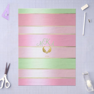 Briljante Pastel Roze en Groen Gestreepte Tissuepapier