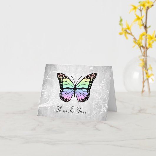 Brillant Carte de remerciements à papillon arc-en- (Fleur jaune)