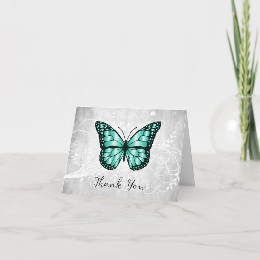 Brillant Carte de remerciements papillon Turquoise (Devant)
