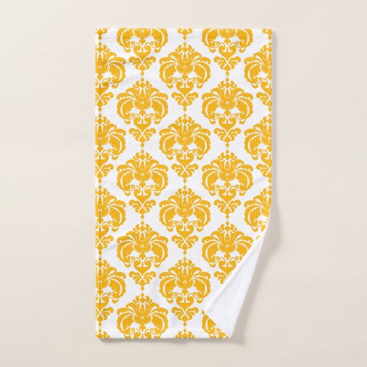Brillant Jaune et Blanc Glam Royal Damask (Serviette à main)