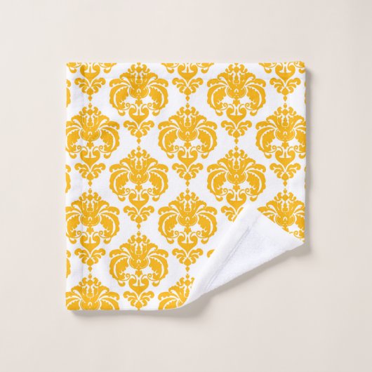 Brillant Jaune et Blanc Glam Royal Damask (Gant de toilette)