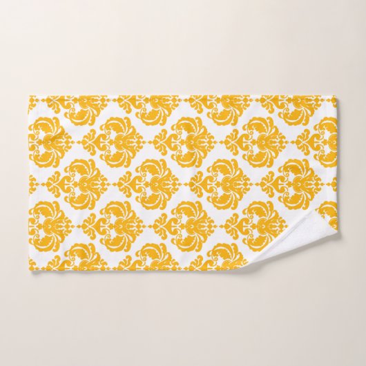Brillant Jaune et Blanc Glam Royal Damask (Serviette à main)