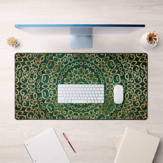 Brillant Mandala Art Zen Boho Vert Et Or Design (Bureau 1)