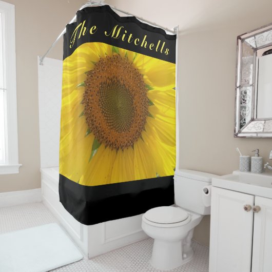 Brillant rideau de douche de tournesol jaune (En situation)