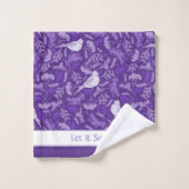 Brillant violet et blanc d'hiver Oiseau floral (Gant de toilette)