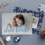 Briller | Carte Hanoukka photo complète<br><div class="desc">Festive Hanoukka carte photo présente votre photo horizontale ou paysagère préférée en fond saigné, avec "brillant brillant" recouvert de la typographie de brosse en lettres bleues. Personnalisez l'avant de la carte avec vos noms et un court message de vacances, et ajoutez trois photos supplémentaires à l'arrière dans une mise en...</div>
