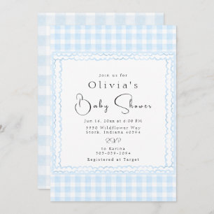 Brilliant Blue Gingham Baby shower Kaart