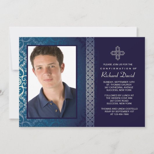 Brilliant Blue Photo Invitation (Horizontal) (Devant)