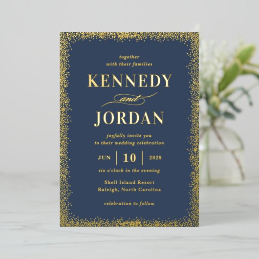 Brilliant Glow ECHTE FOLIE Modern Wedding Invitati Folie Uitnodiging (Staand Voorkant)