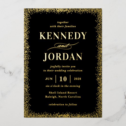 Brilliant Glow ECHTE FOLIE Modern Wedding Invitati Folie Uitnodiging (Voorkant)