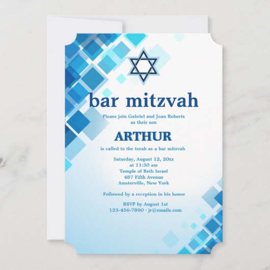 Brilliant Squares Bar Mitzvah Uitnodiging (Voorkant)