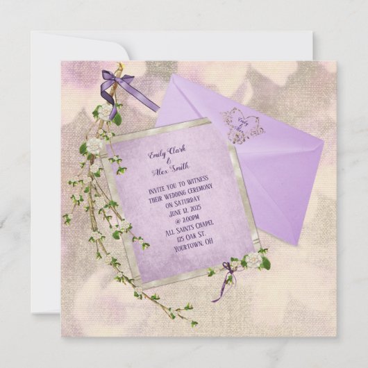 brindille fleurie sur invitation de mariage avec e (Devant)