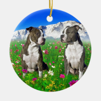 Brindle & Blue Staffordshire & Pit Bull Dogs Keramisch Ornament
