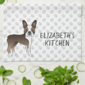Brindle Boston Terrier Cartoon Dog & Custom Text Theedoek (Gevouwen)