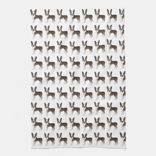 Brindle Boston Terrier Cute Cartoon Dog Pattern Theedoek (Verticaal)