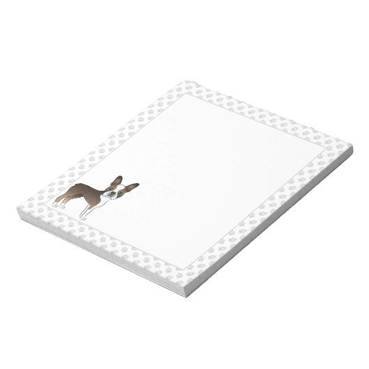 Brindle Boston Terrier Cute Cartoon Dog & Paws Notitieblok (Gedraaid)