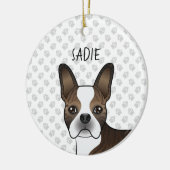 Brindle Boston Terrier Dog Head & Custom Name Keramisch Ornament (Links)