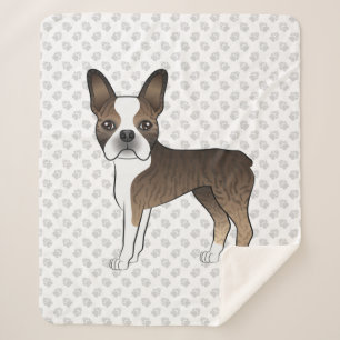 Brindle Boston Terrier Schattig Cartoon Dog & Paws Sherpa Deken