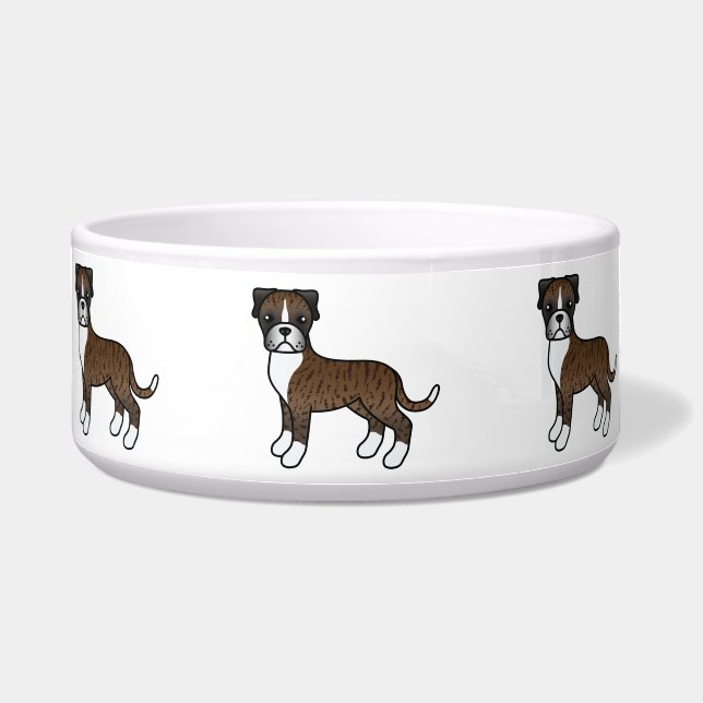 Brindle Boxer Cute Cartoon Dog Voerbakje (Voorkant)