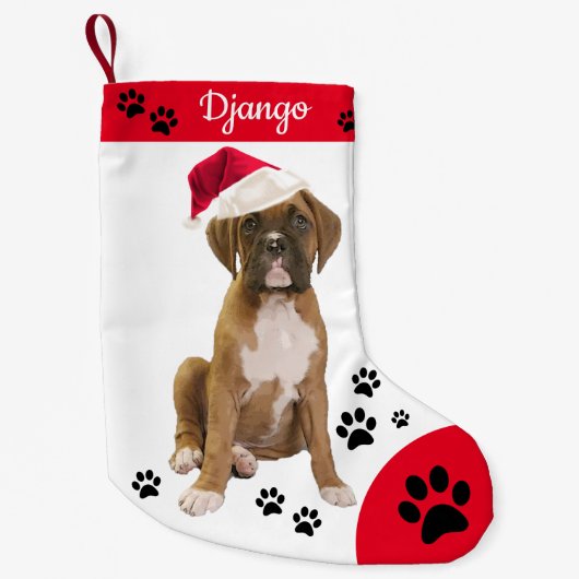 Brindle Boxer Dog, Santa Dog Kleine Kerstsok (Voorkant)