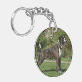 Brindle Boxer Dog Show Stance Sleutelhanger (Voorkant Links)