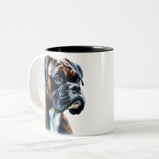 Brindle Boxer in Waterverf Tweekleurige Koffiemok (Voorkant links)