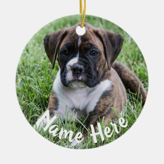 Brindle Boxer Puppy kerstversiering Keramisch Ornament (Voorkant)