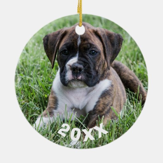 Brindle Boxer Puppy kerstversiering Keramisch Ornament (Achterkant)