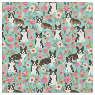 brindle corgi - bloemenmunt stof