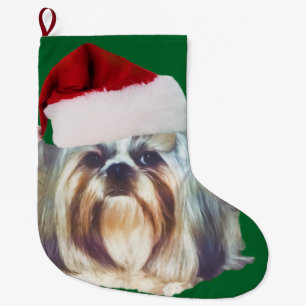 Brindle en White Shih Tzu Dog Grote Kerstsok