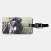 Brindle Engelse mastiff in het gras Bagagelabel (Voorkant horizontaal)