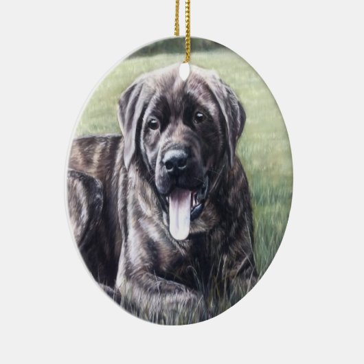 Brindle Engelse mastiff in het gras Keramisch Ornament (Rechts)